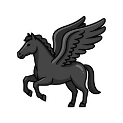 Fototapeta premium A black cartoon pegasus with wings spread