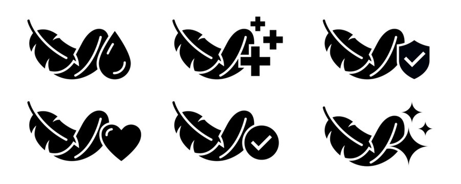 Sensitive skin icon set. Organic cosmetic skin care components for healthy and hydrated skin. Sensitive skin label, logo, badge, sign, symbol, banner, black, line, flat vector, isolated illustration.