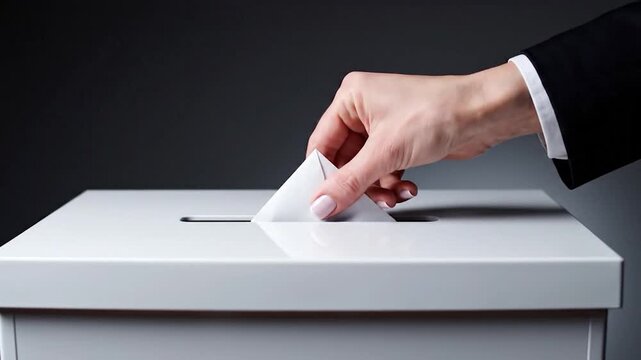 Hand place envelope into white ballot box voting or mail concept