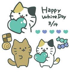 Naklejka premium ホワイトデーねこ