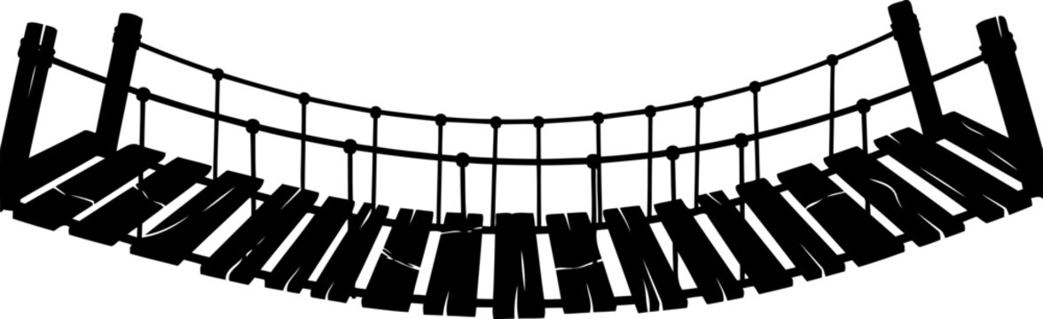 Rope and plank suspension bridge silhouette profile