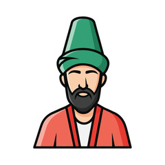 A cartoon man with a green hat and red jacket
