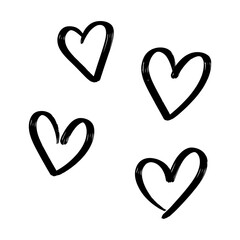 Cute hand drawn black heart icons set for valentines day design