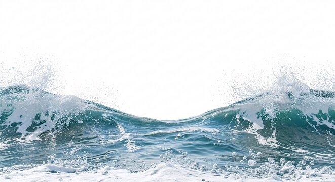 Crashing waves with splashing water and sea foam in a powerful ocean scene, viewed from the front