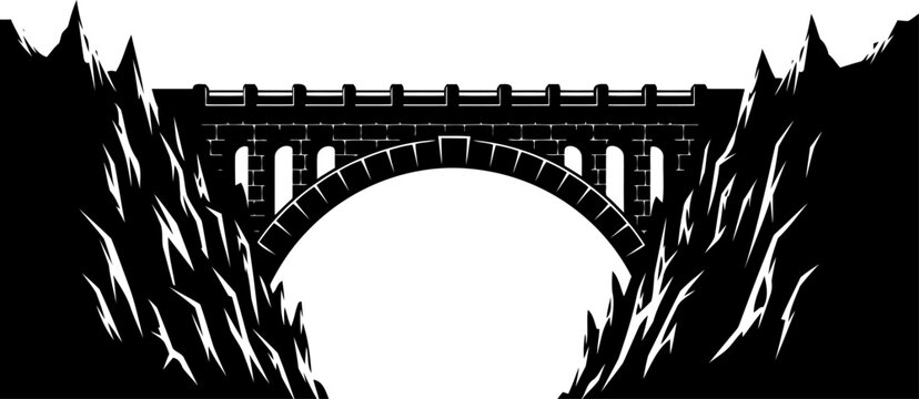 Majestic stone arch bridge silhouette spanning between high cliffs