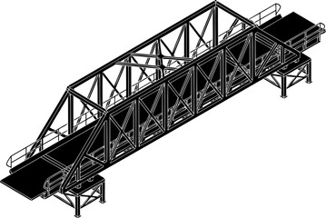 Isometric view of a metal truss bridge structure