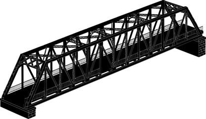 Fototapeta premium Industrial steel truss bridge structure in perspective silhouette