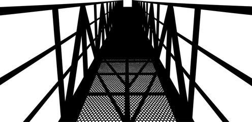 Interior perspective of a metal lattice walkway silhouette