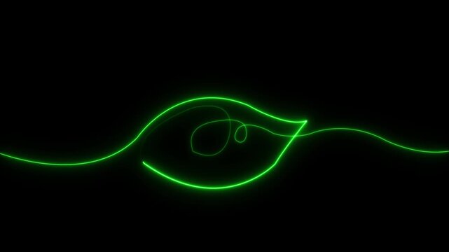 Neon Glowing Line Art of Abstract Leaf Shape on Black Background, Loop