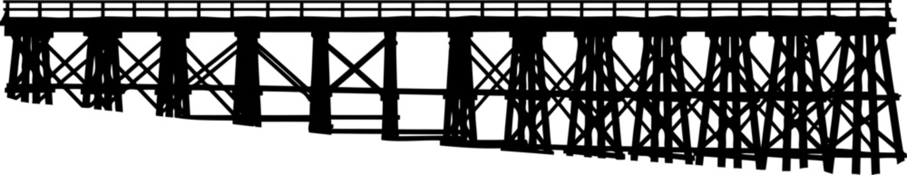 Historic wooden trestle bridge silhouette for railway or trail use