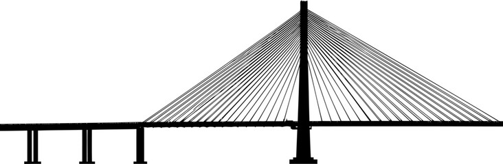 Obraz premium Contemporary cable-stayed bridge silhouette with pylon