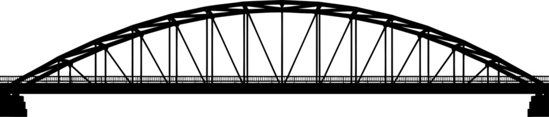 Fototapeta premium Bowstring arch bridge silhouette with vertical support beams