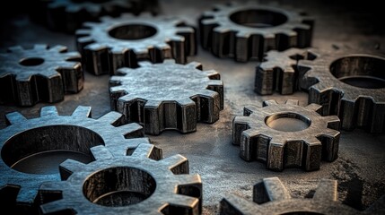 Close-up view of many gears.