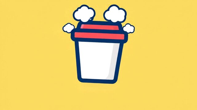 Steaming Coffee Cup Animation Yellow Background.
