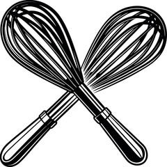 Crossed Kitchen Whisks Silhouette Baking and Cooking Utensil Illustration isolated  on White Background.