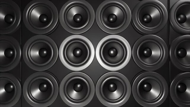 A grid of dark speakers, symmetrical pattern