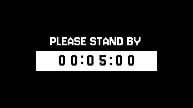 Please standby text digital screen suitable for online videos, streaming channels, broadcasts, live events, and technical difficulties messages.