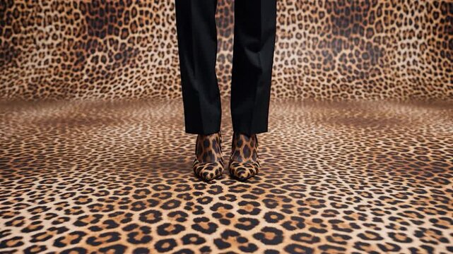 Leopard print shoes black pants seamless pattern background fashion style