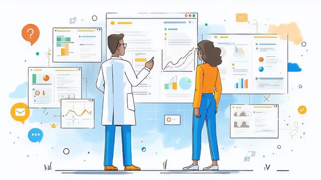 Doctor and Woman Analyzing Data Dashboard Results