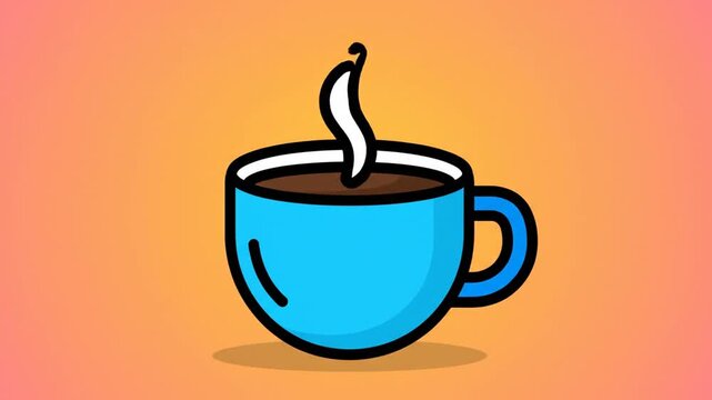 Steaming Hot Coffee in Blue Cup.