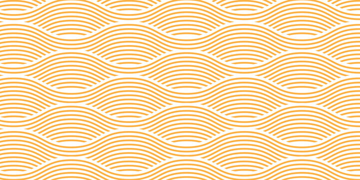 Yellow instant noodle, pasta and spaghetti texture with geometric wavy lines. Ramen, pasta vector pattern. Background abstract food illustration