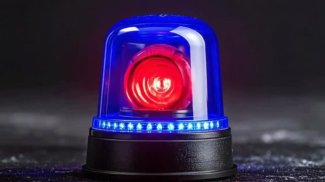 Emergency er with blue and red lights, providing a warning signal in the darkness.