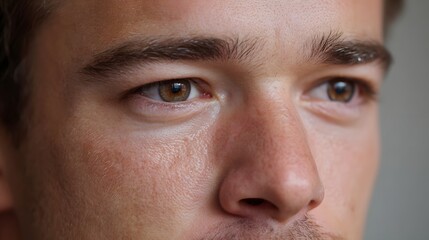 Obraz premium Detailed close up of a man s focused brown eyes and nose revealing natural skin texture