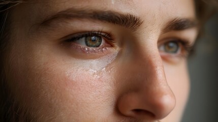 Fototapeta premium A close up of a person s eye showing a tear rolling down their cheek conveying a sense of sadness or deep emotion