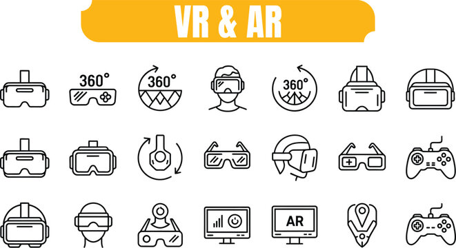 Vr ar icon set virtual reality and augmented reality symbols