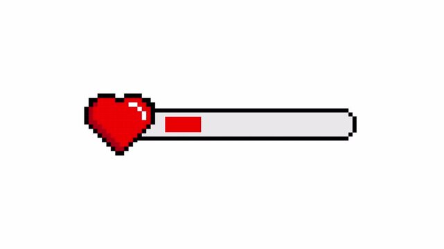 8 Bit Pixel Health Bar Animation on White background 4K Video