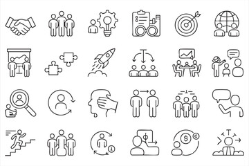 Fototapeta premium Teamwork and Leadership Line Icons for Business Dashboards