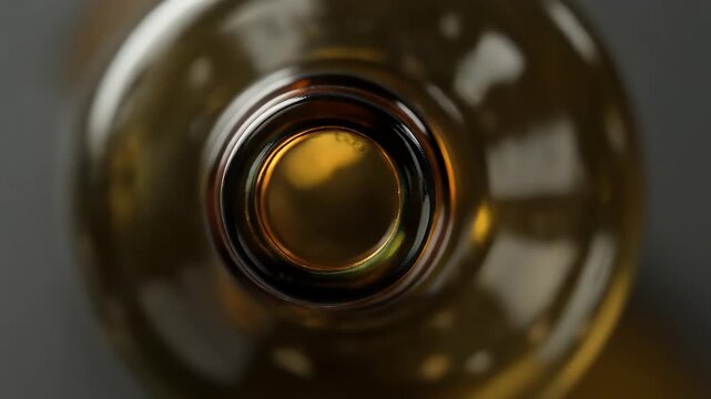 Close-up of brown glass bottle opening, lit inside