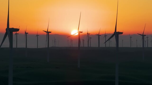 Wind Turbines Farm Sunrise