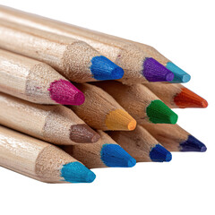 A close-up view of a bundle of sharpened, colorful pencils resting against each other