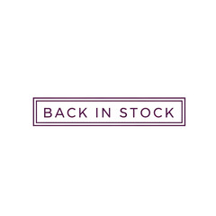 Obraz premium Dark Purple Back in Stock Label, alpha background for retail update.