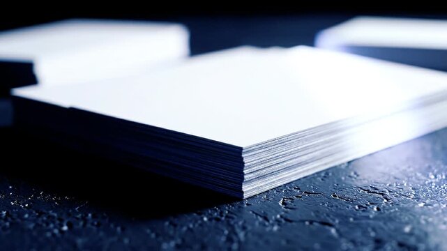 Stack of Blank White Paper Sheets on Dark Textured Surface