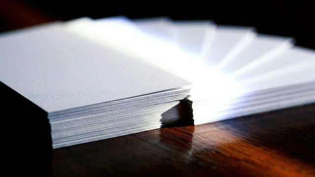 Stack of White Blank Paper Sheets on Dark Wooden Table
