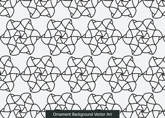 Seamless black and white abstract ornamental pattern with swirling geometric shapes on a light background.