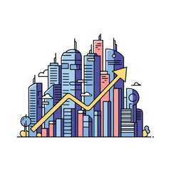 Obraz premium A colorful cityscape with a rising graph