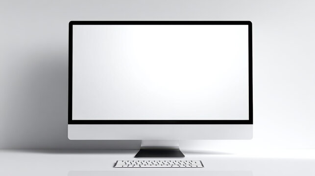 Desktop computer with blank screen mockup on white background