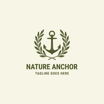 Anchor logo template with circular leaf icons on both sides.