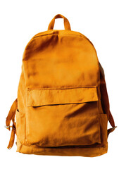 A vibrant, close-up shot of a golden-yellow backpack against a transparent background