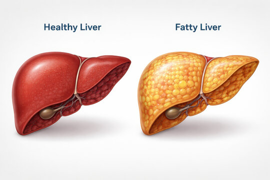 Fatty liver health ultrasound nafld liver anatomy comparison medical concept illustration visually explains liver health and fatty change for education and awareness
