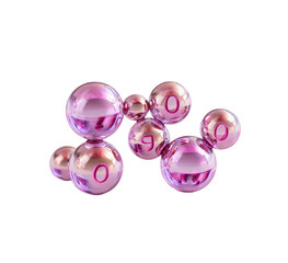 Fototapeta premium Glossy, pink-hued spheres clustered, reflecting light against a black backdrop, numbers visible