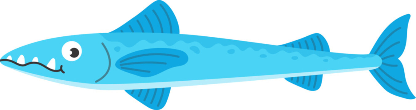 Cute Cartoon Aquatic Barracuda Fish with Smile