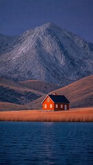 Small Red House In Mountain Valley
