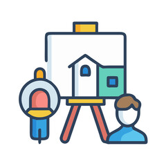 Artist at work: Flat vector illustration of creativity process