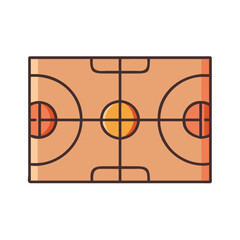 Flat style basketball court vector illustration with black background