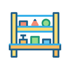 Colorful Geometric Shapes on Shelves Illustration on Black Background