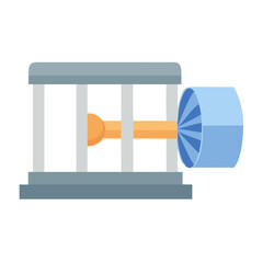 Simplified jet engine behind bars on a black background